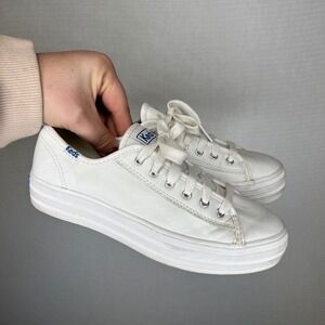 Keds Double Decker Platform Leather White Sneakers Women's Size 5.5 Ortholite